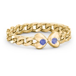 Curb Link Chain Heart Ring in 18K Gold Plated Silver with Blue Sapphire