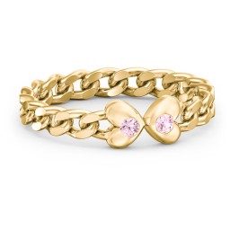 Curb Link Chain Heart Ring in 18K Gold Plated Silver with Pink Tourmaline