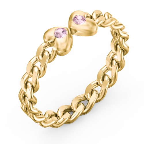 Curb Link Chain Heart Ring – 18K Gold Plated Silver with Pink Tourmaline