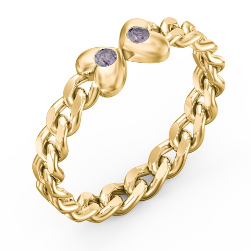 Curb Link Chain Heart Ring – 18K Gold Plated Silver with Alexandrite