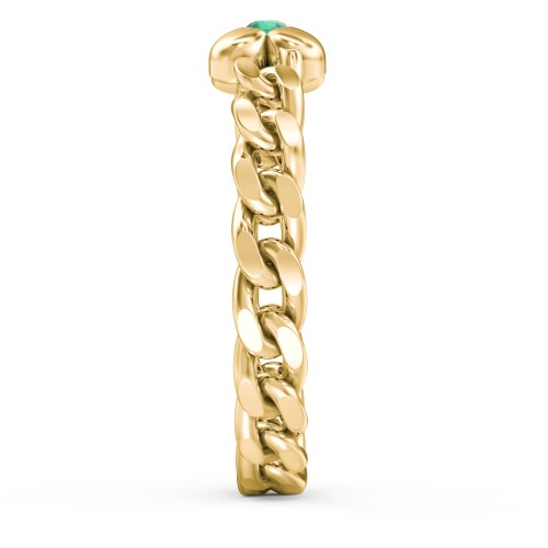 Curb Link Chain Heart Ring – 18K Gold Plated Silver with Emerald