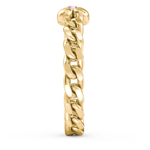 Curb Link Chain Heart Ring – 18K Gold Plated Silver with Pink Tourmaline