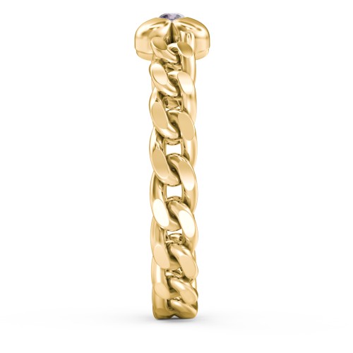 Curb Link Chain Heart Ring – 18K Gold Plated Silver with Alexandrite