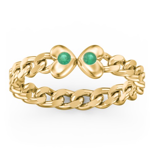 Curb Link Chain Heart Ring – 18K Gold Plated Silver with Emerald