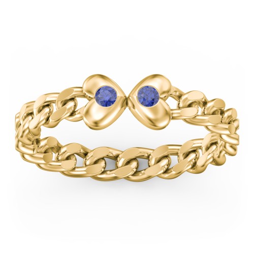 Curb Link Chain Heart Ring – 18K Gold Plated Silver with Blue Sapphire