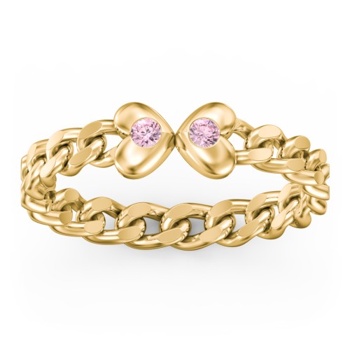 Curb Link Chain Heart Ring – 18K Gold Plated Silver with Pink Tourmaline