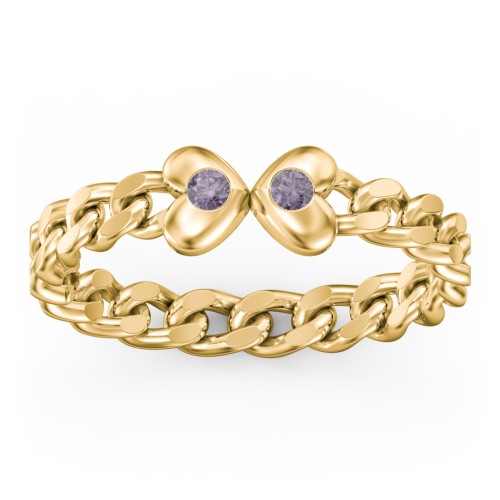 Curb Link Chain Heart Ring – 18K Gold Plated Silver with Alexandrite