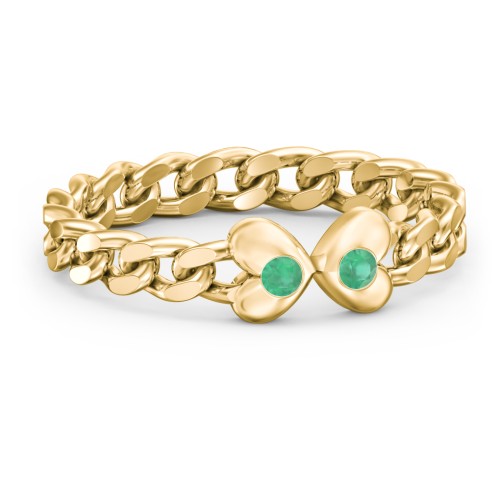 Curb Link Chain Heart Ring – 18K Gold Plated Silver with Emerald