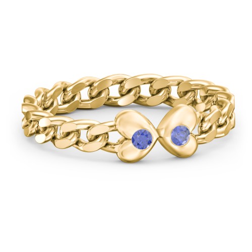 Curb Link Chain Heart Ring – 18K Gold Plated Silver with Blue Sapphire