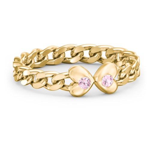 Curb Link Chain Heart Ring – 18K Gold Plated Silver with Pink Tourmaline