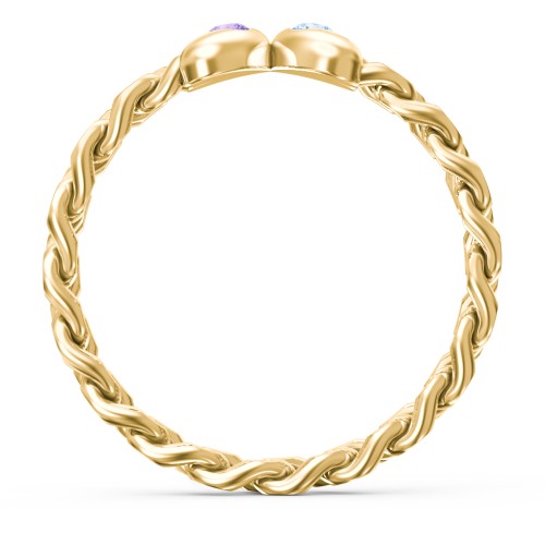 Curb Link Chain Heart Ring – 10K Yellow Gold with Amethyst and Blue Topaz
