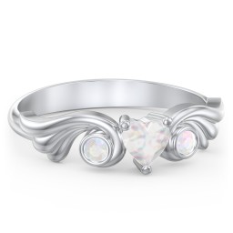 Angel Wing Ring with Heart Shaped Gemstone