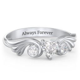 Angel Wing Ring with Heart Shaped Gemstone