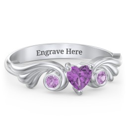 Angel Wing Ring with Heart Shaped Gemstone