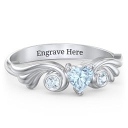 Angel Wing Ring with Heart Shaped Gemstone