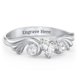 Angel Wing Ring with Heart Shaped Gemstone