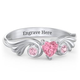Angel Wing Ring with Heart Shaped Gemstone