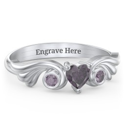 Angel Wing Ring with Heart Shaped Gemstone
