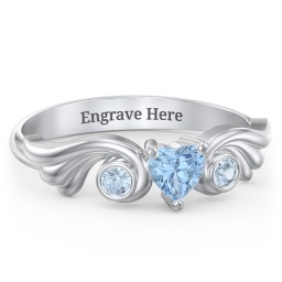 Angel Wing Ring with Heart Shaped Gemstone