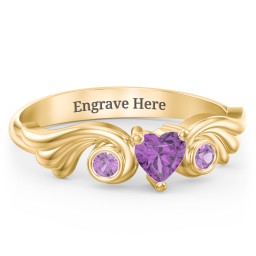 Angel Wing Ring with Heart Shaped Gemstone in 18K Gold Plated Silver with Amethyst