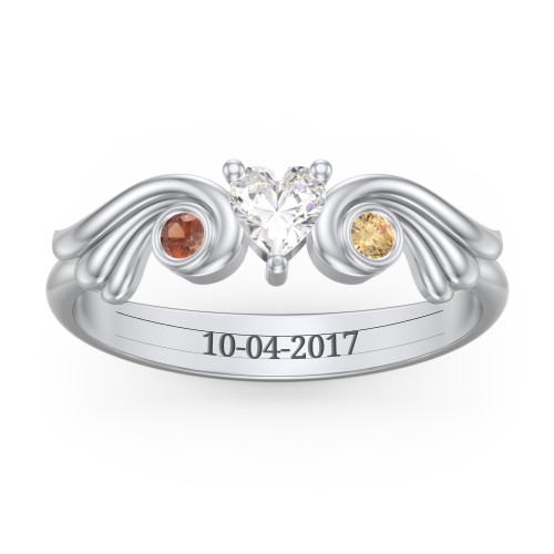 Angel Wing Ring with Heart Shaped Gemstone