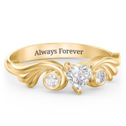 Angel Wing Ring with Heart Shaped Gemstone in 18K Gold Plated Silver with Diamond