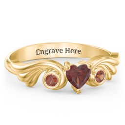 Angel Wing Ring with Heart Shaped Gemstone in 18K Gold Plated Silver with Garnet