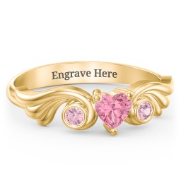 Angel Wing Ring with Heart Shaped Gemstone in 18K Gold Plated Silver with Pink Tourmaline