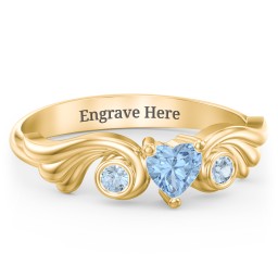 Angel Wing Ring with Heart Shaped Gemstone in 18K Gold Plated Silver with Blue Topaz