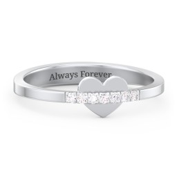 Solid Heart Ring with Accented Band in 925 Sterling Silver with Diamond