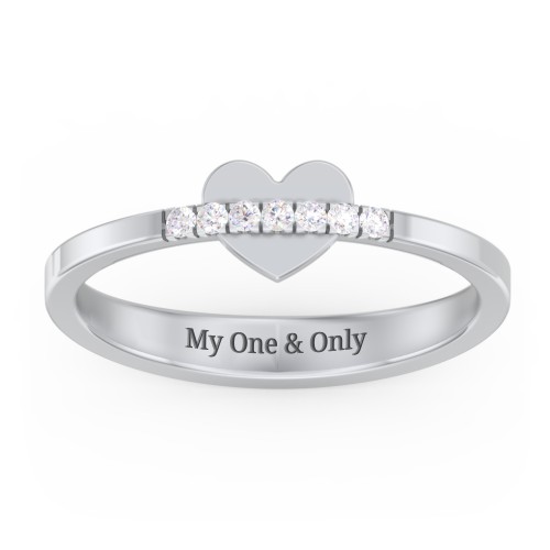 Solid Heart Ring with Accented Band – Sterling Silver with Diamond