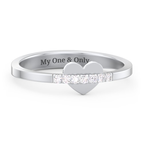 Solid Heart Ring with Accented Band – Sterling Silver with Diamond