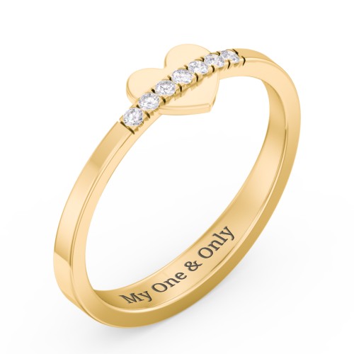 Solid Heart Ring with Accented Band – 10K Yellow Gold with White Premium Zirconia