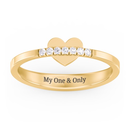 Solid Heart Ring with Accented Band – 10K Yellow Gold with White Premium Zirconia
