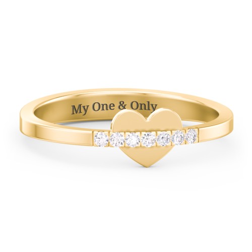 Solid Heart Ring with Accented Band – 10K Yellow Gold with White Premium Zirconia