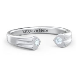 Engravable Open Cuff Heart Ring with Gemstones