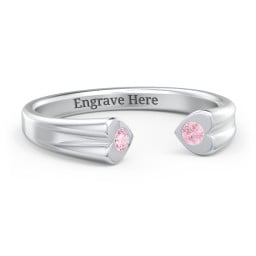 Engravable Open Cuff Heart Ring with Gemstones