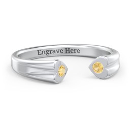 Engravable Open Cuff Heart Ring with Gemstones