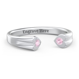 Engravable Open Cuff Heart Ring with Gemstones
