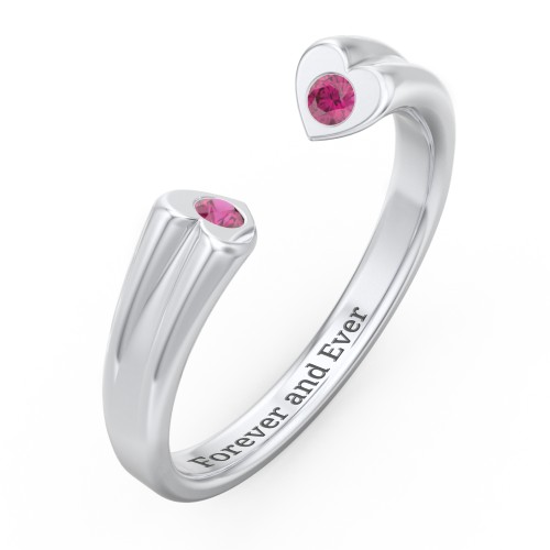 Engravable Open Cuff Heart Ring with Gemstones