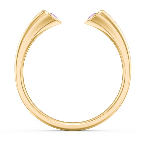 Engravable Open Cuff Heart Ring with Gemstones – 18K Gold Plated Silver with Amethyst