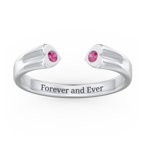 Engravable Open Cuff Heart Ring with Gemstones