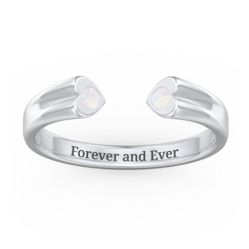 Engravable Open Cuff Heart Ring with Gemstones