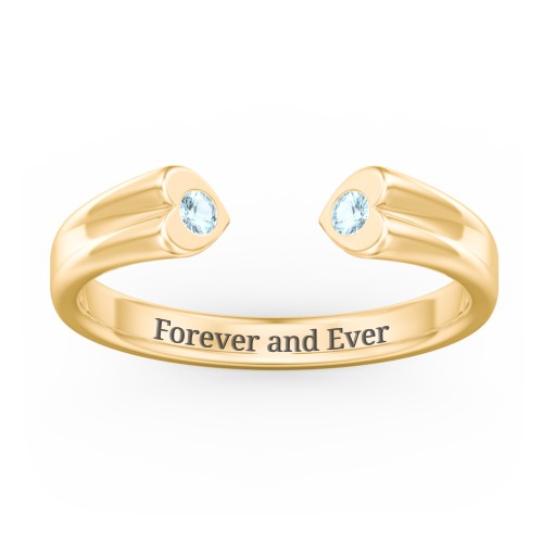 Engravable Open Cuff Heart Ring with Gemstones – 18K Gold Plated Silver with Blue Topaz