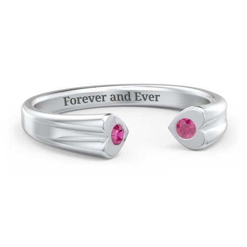 Engravable Open Cuff Heart Ring with Gemstones