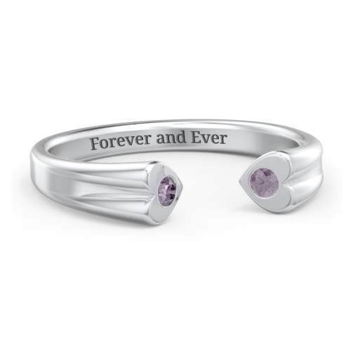 Engravable Open Cuff Heart Ring with Gemstones
