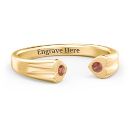 Engravable Open Cuff Heart Ring with Gemstones in 18K Gold Plated Silver with Garnet