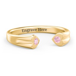 Engravable Open Cuff Heart Ring with Gemstones in 18K Gold Plated Silver with Pink Tourmaline