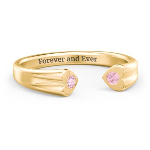 Engravable Open Cuff Heart Ring with Gemstones – 18K Gold Plated Silver with Pink Tourmaline