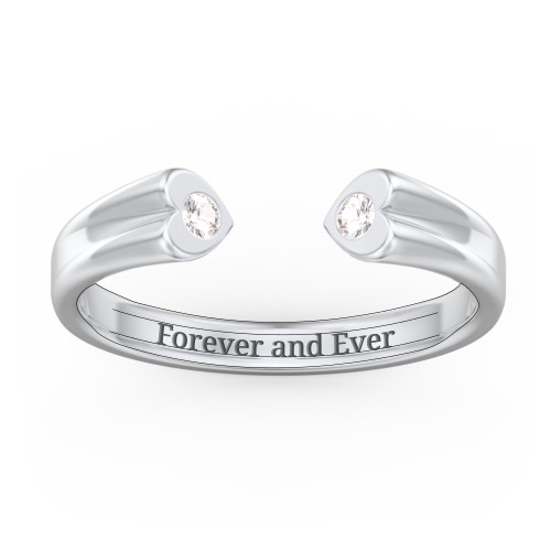 Engravable Open Cuff Heart Ring with Gemstones – Sterling Silver with Cubic Zirconia
